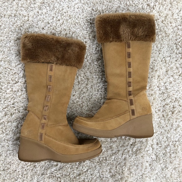 skechers suede faux fur boots